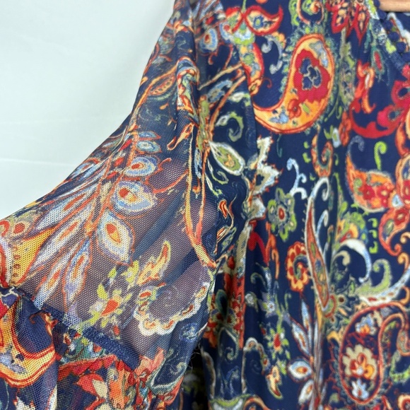 Reba Womens Long Bell Sleeve Peasant Tunic Blouse Sz L Boho Southwestern Lined - Picture 4 of 15